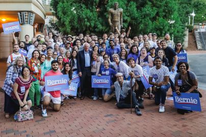 Bernie with a group of students
